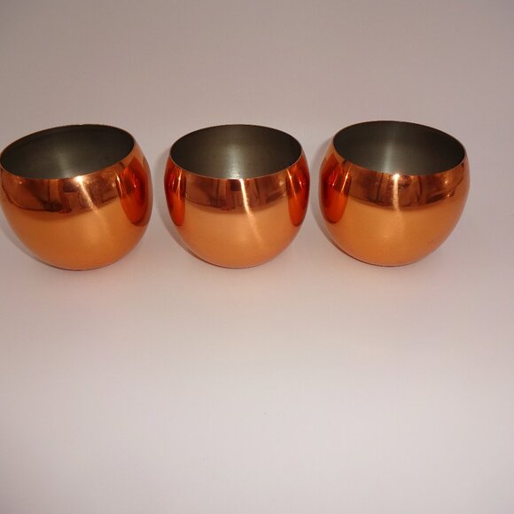 Set 3 Vintage Coppercraft Guild Round Copper Roly Poly Cups Whiskey Tea Coffee - Picture 4 of 6